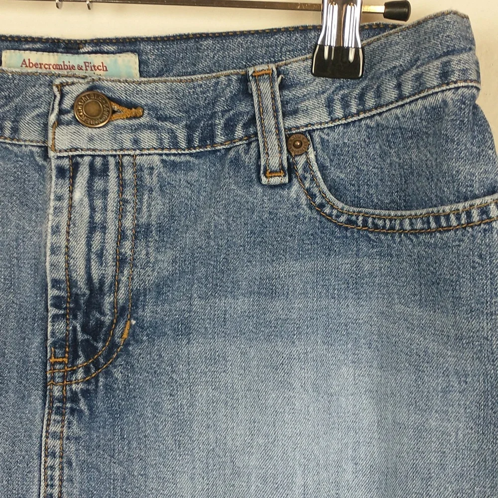 Vintage Abercrombie & Fitch Mini Skirt 2 Denim Blue Jean Cut Off Distressed Y2K